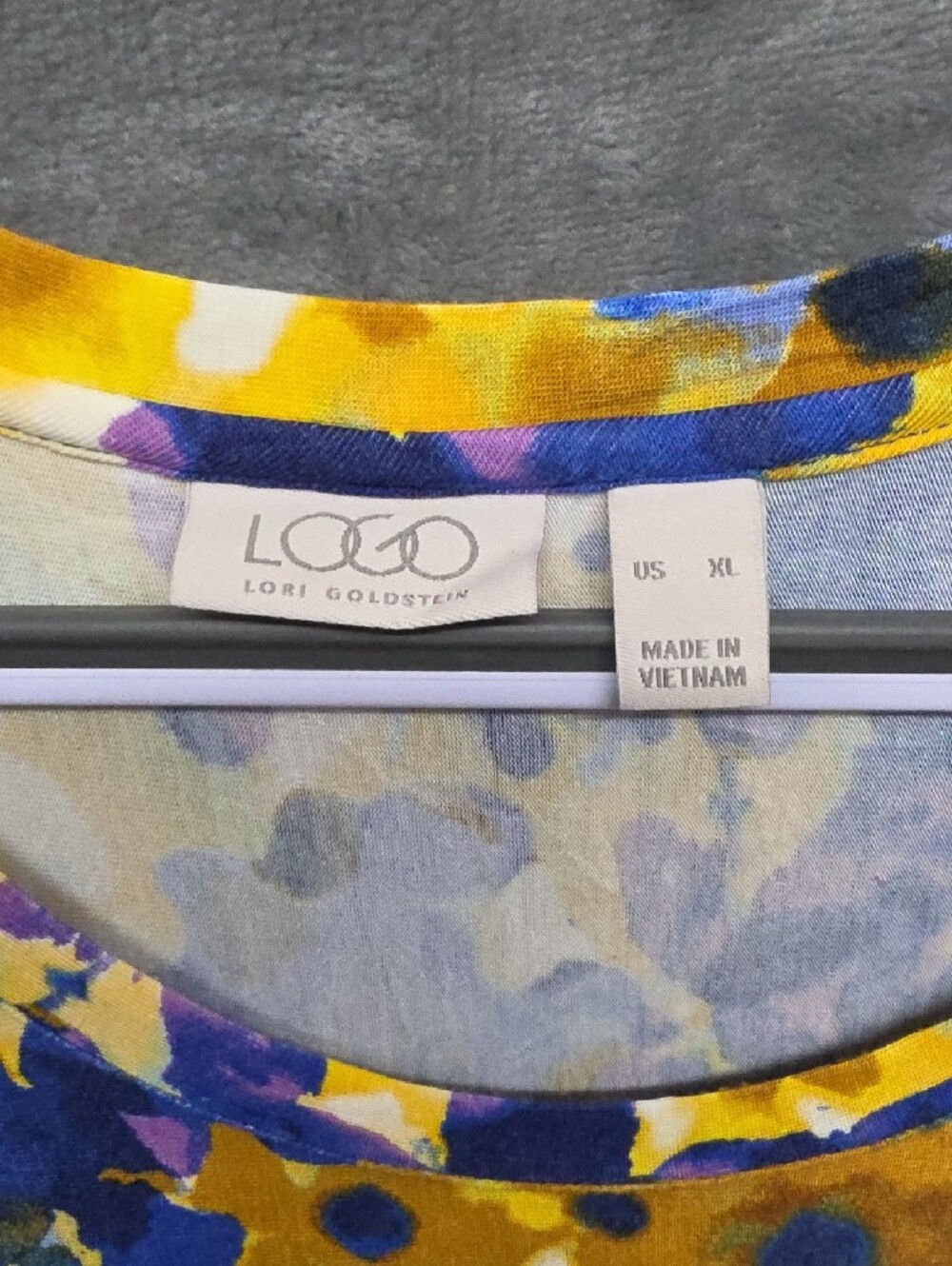 LOGO by Lori Goldstein Yellow, Blue & Purple Abstract Floral Tunic Sz XL - Picture 2 of 6